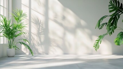 Bright Interior Space with Plants and Soft Natural Light Effects