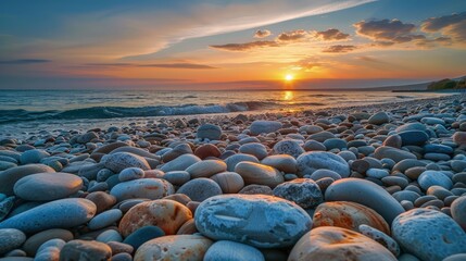 Obraz premium The beach glowed with the warm hues of the setting sun, painting the sky in shades of orange, pink, and gold. 