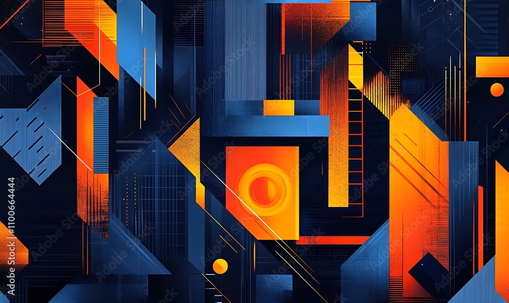 Poster Abstract geometric design with vibrant colors and dynamic shapes.