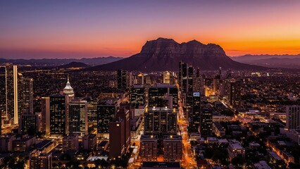 Obraz premium Generative AI, Cityscape at Sunset with Iconic Sandstone Monolith