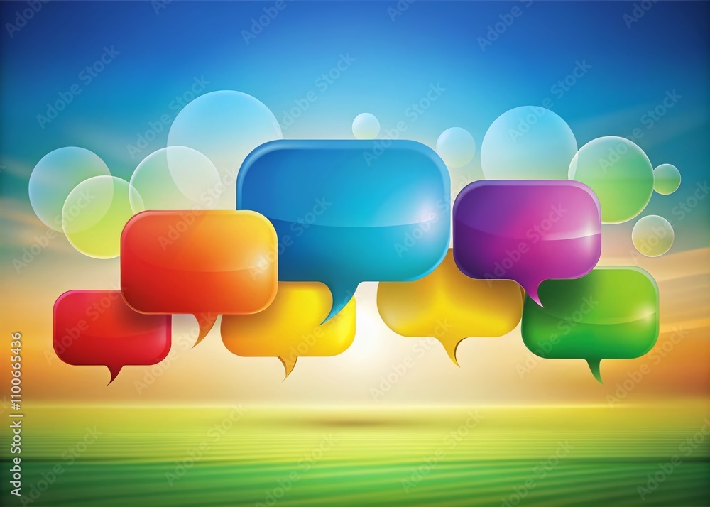 Aufkleber engaging linear set of speech bubbles on a soft background for creative communication concepts and v