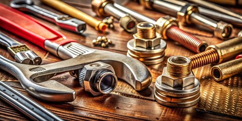 Fototapeta premium Essential Pipe Repair Tools for Household Plumbing Services: A Visual Guide to Fixing Bathroom Drainage Issues and Addressing Water Leaks Effectively