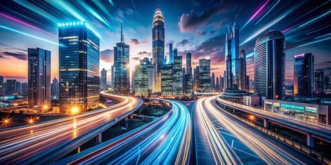 Fototapeta premium Exploring the Ethical Dilemmas of Human Augmentation: A Long Exposure Capture of Technology Enhancing Human Capabilities in a Futuristic Setting