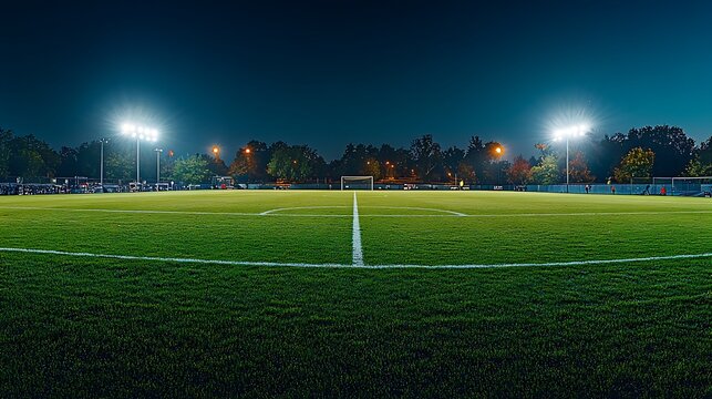 Nighttime soccer game at local field sports event community