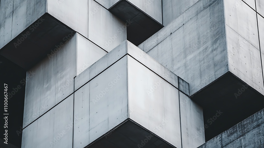 Poster abstract composition of concrete cubes creating a modern architectural design.