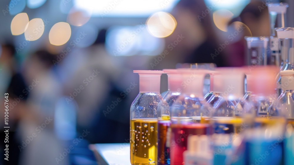 Poster a defocused snapshot of the science fair showcasing the diverse range of experiments and interests o