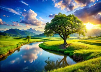 Naklejka premium Family Stability and Financial Security: A Serene Landscape Representing Investment and Insurance Solutions for a Bright Future and Economic Assurance Together