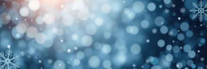 Obraz premium Blue Christmas background with snowflakes and bokeh lights, creating a festive and wintery atmosphere, banner, bokeh lights