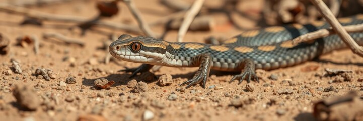 Obraz premium Close-up of a desert snake slithering through the sand in the wild nature, reptile, environment