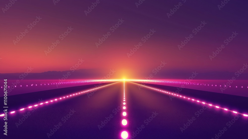 Poster a digital vector of a runway with guiding lights, featuring a minimalist design for aviation use.