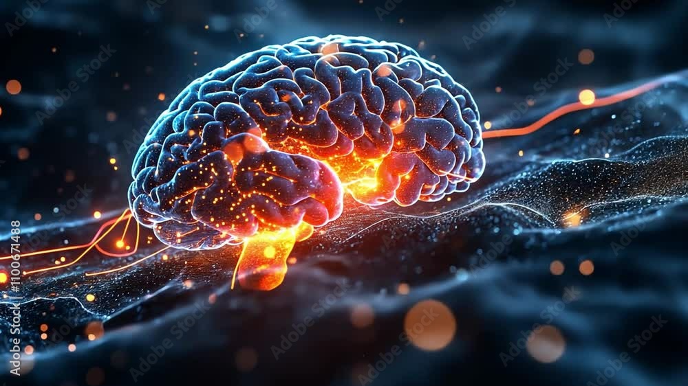 Aufkleber a glowing representation of a brain with pulsating energy in a cosmic background at night