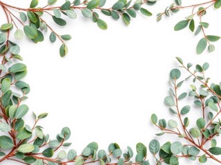 Fototapeta premium Eucalyptus leaves frame on white background with place for your text, green, branches