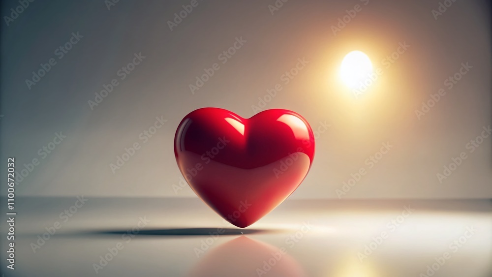 Poster floating red heart in a soft light gradient background for a minimalist valentine's day scene with a