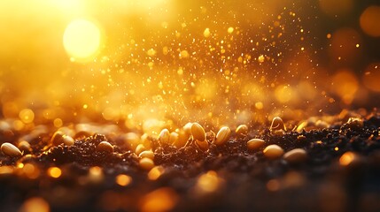 Naklejka premium Seeds sprouting in sunlit soil nature close-up outdoor growth
