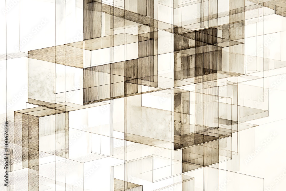 Aufkleber abstract composition of overlapping transparent boxes in a light-toned design.