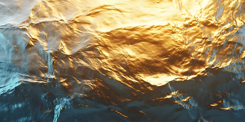 Abstract golden and blue ocean metal texture, Modern impressionist seascape artwork giclee, Unique artistic marine pattern