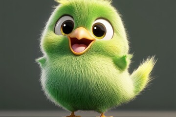 Fototapeta premium Cute green cartoon bird with big eyes 