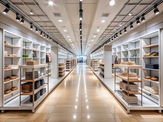 Front View of an Empty Aisle Capturing the Essence of Minimalism and Space in a Retail Environment, Inviting Exploration and Imagination in the Absence of Shoppers