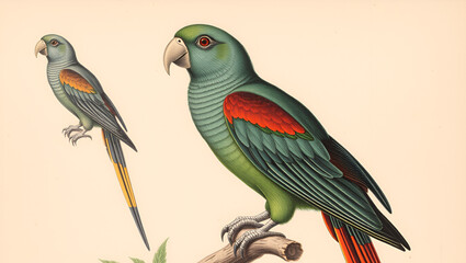 Vintage parrot illustration. Zoologically detailed French depiction (circa 1805)