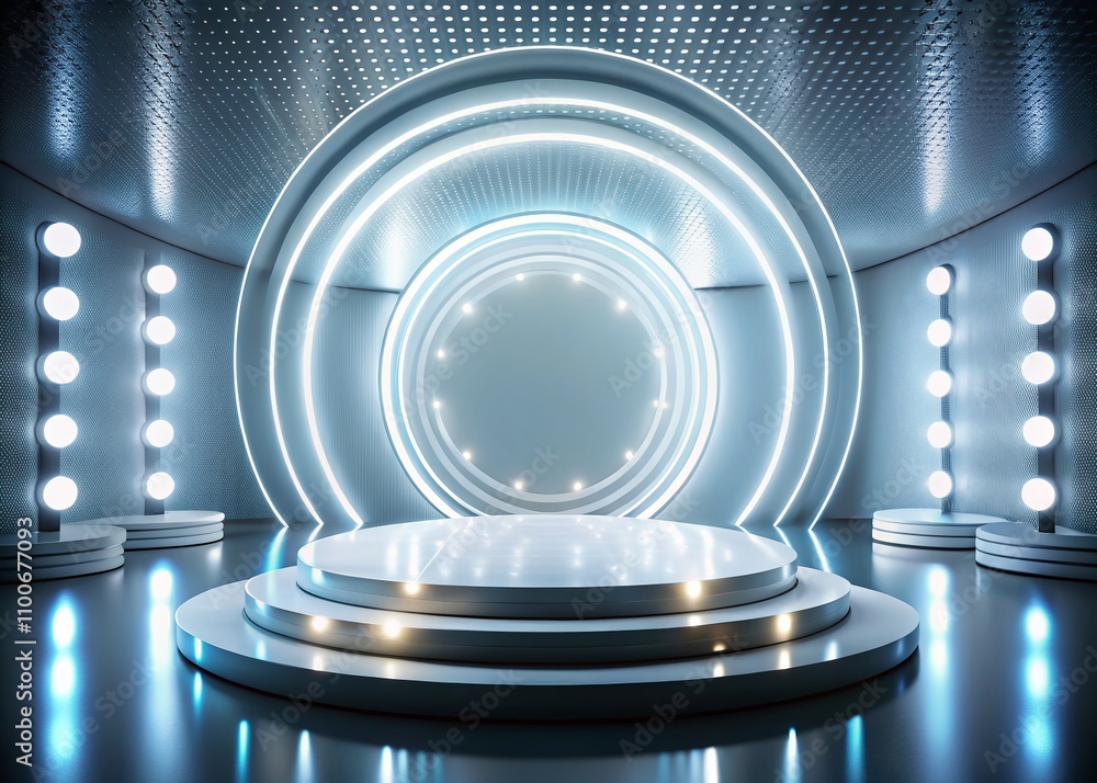 Aufkleber futuristic 3d podium with glowing circles and light effects for tech stage platforms and abstract pr