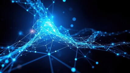 Futuristic digital cyberspace made up of glowing particles and geometric shapes, network, design