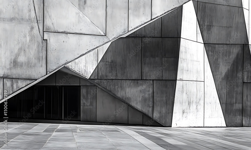 Poster abstract architectural design featuring angular concrete shapes and textures.