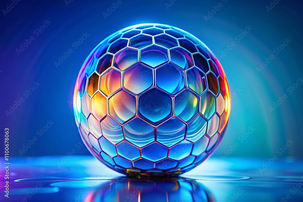 Aufkleber futuristic glass sphere shield with hexagonal pattern on blue background representing energy field f
