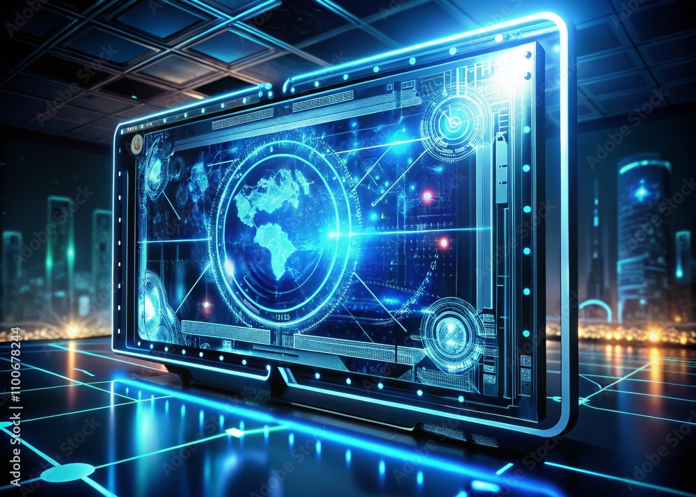 Aufkleber futuristic hud cyber tech frame with virtual interface overlay for low light photography in a high-t