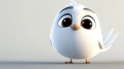 Fototapeta premium Cute white cartoon bird with large eyes 