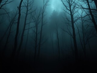 Spooky Halloween night with haunted house and ghosts in misty forest, misty, forest