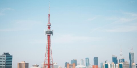 Obraz premium Telecom tower standing tall against a clear blue sky, architecture, tall