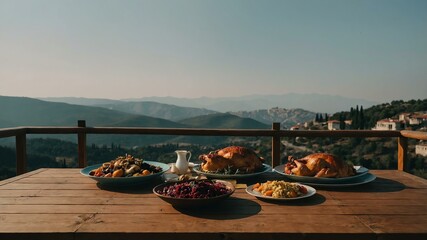 aesthetic preparation of turkey on a wooden table background