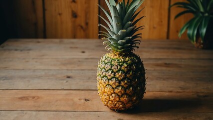 aesthetic preparation of pineapple on a wooden table background