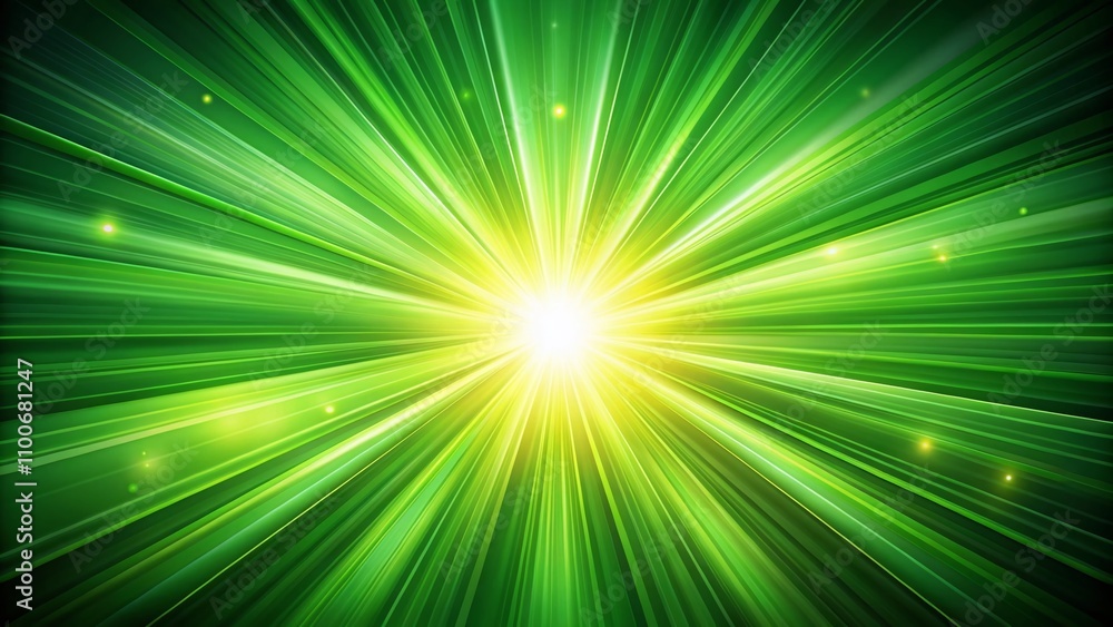 Poster green ray background with left positioned subject and ample copy space for creative design and brand