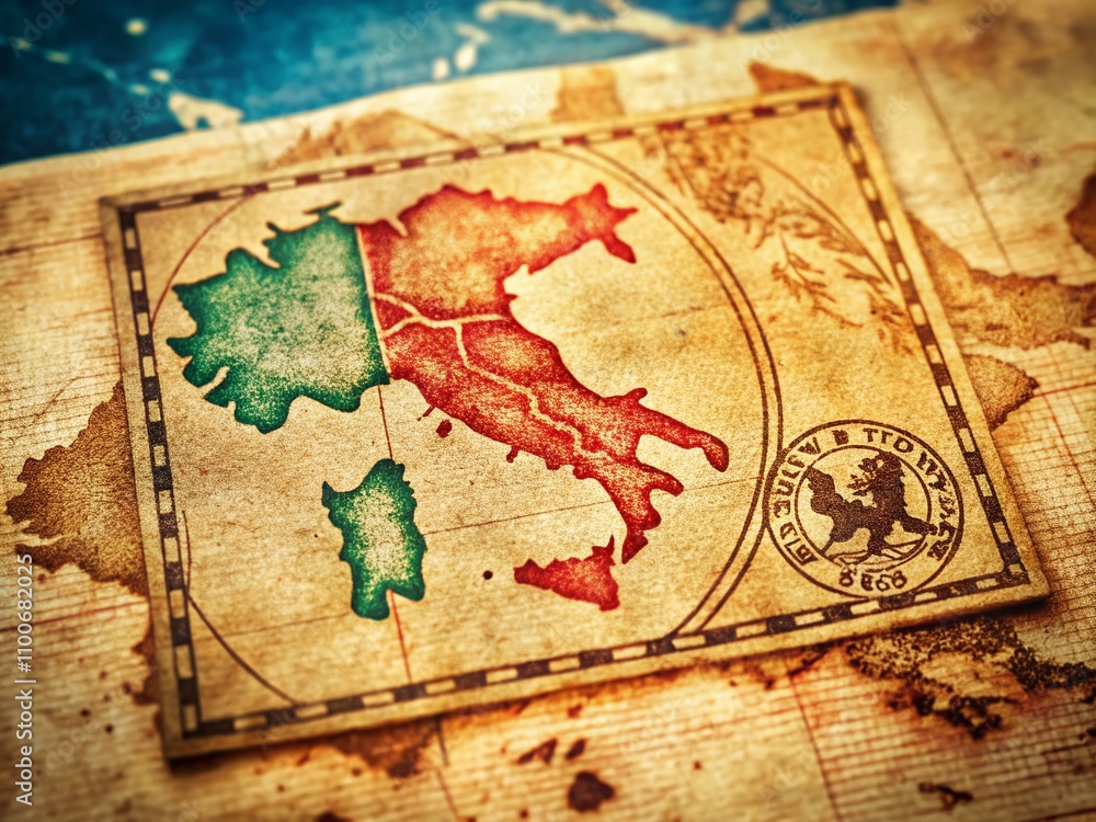 Poster grunge rubber stamp featuring the map of italy with bold typography and textured background for uniq