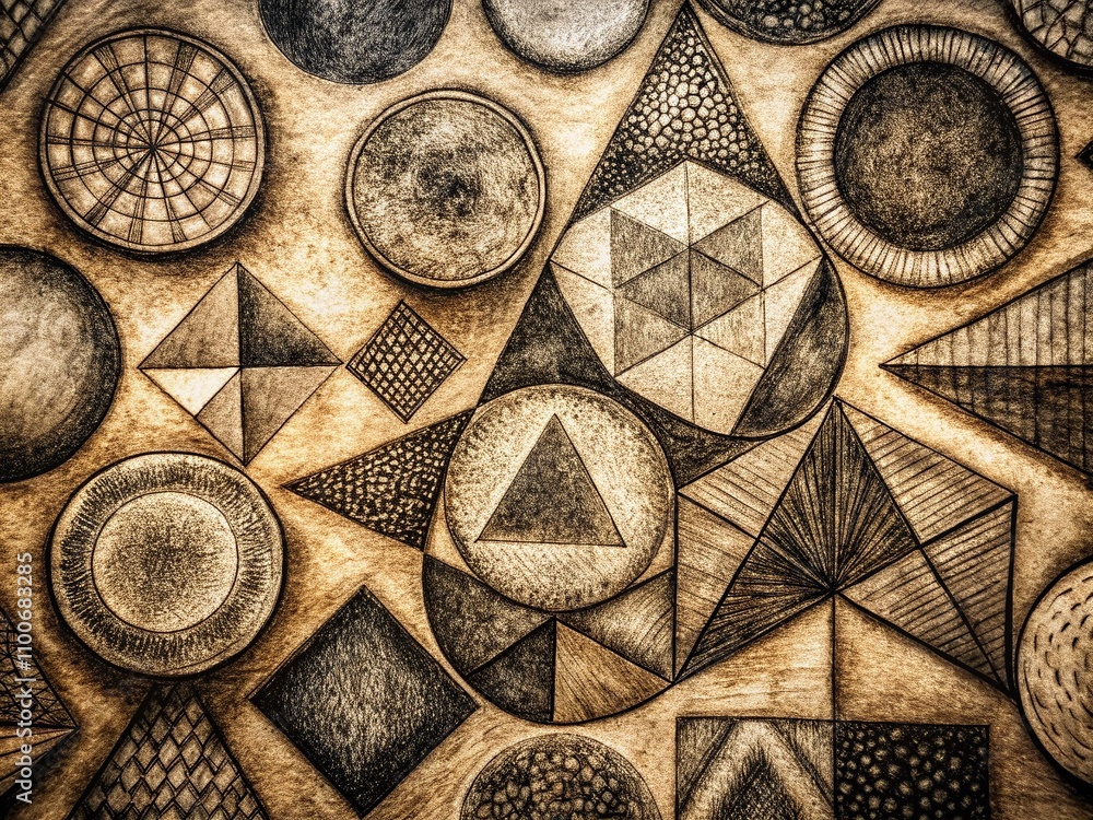 Poster hand drawn geometric scratch shapes collection featuring grunge textures and unique patterns for art