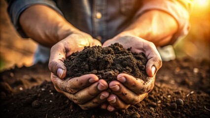 Hands Holding a Pile of Soil Isolated on a Clean Background, Symbolizing Gardening, Nurturing Nature, and Environmental Conservation Efforts