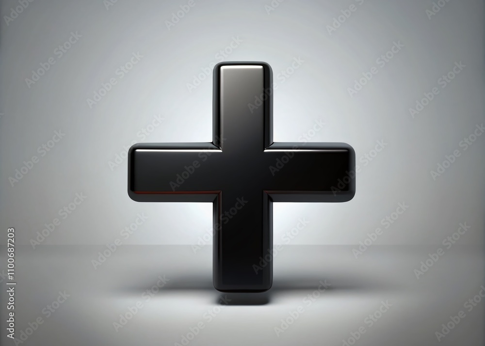 Poster high-quality plus symbol in black color on isolated background, representing addition and positive c