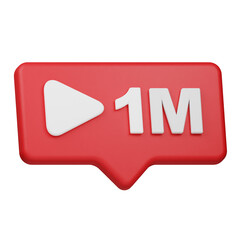 1m plays notification 3d icon isolated on the white background