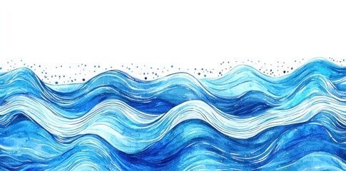 Fototapeta premium Abstract watercolor ocean waves illustration with various shades of blue, conveying a sense of calmness and tranquility in nature.