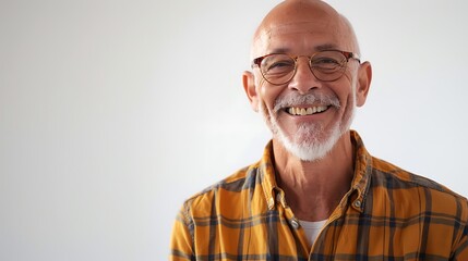 Obraz premium happy American adult with smiling face illuminated with a white background