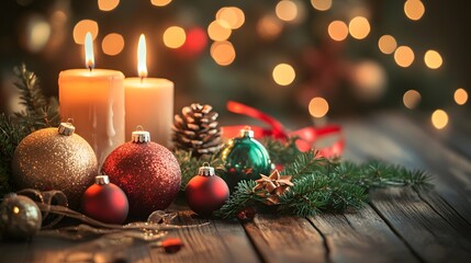 Festive Christmas Decor With Candles and Ornaments