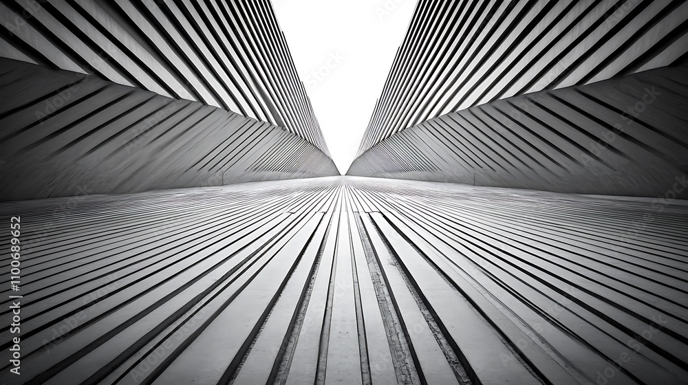 Poster a symmetrical architectural design featuring sleek lines and a vanishing point perspective.