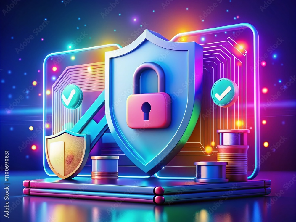 Poster innovative safe payment design concept with modern graphics and colorful elements representing digit