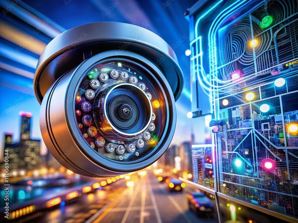 Aufkleber innovative security concept with smart camera control for real-time motion protection utilizing adva