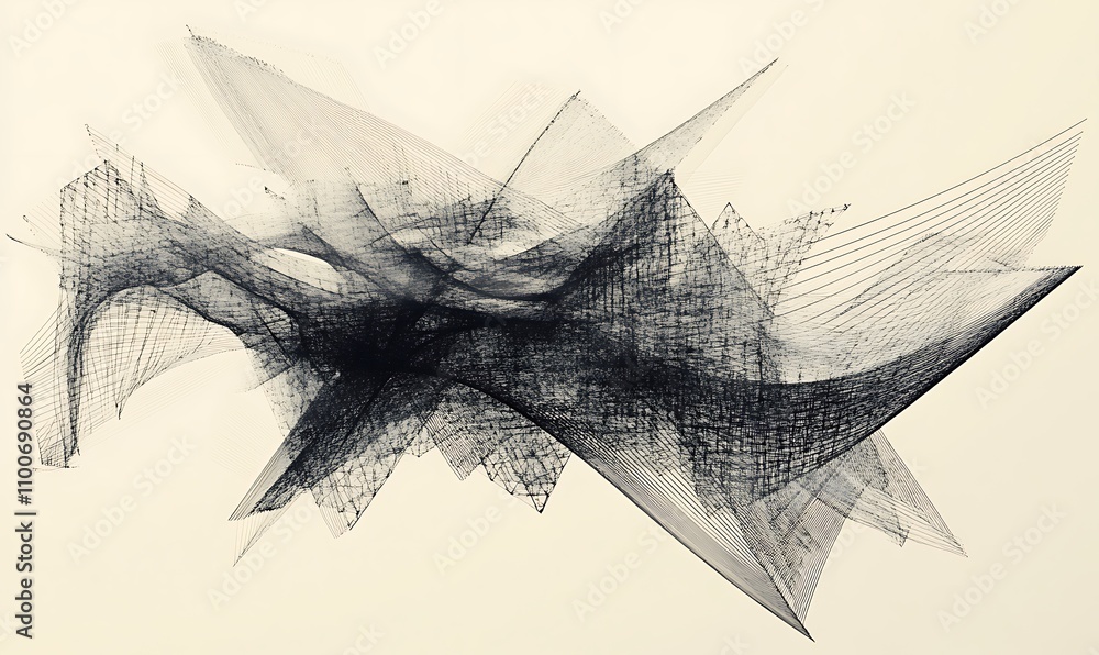 Aufkleber abstract composition featuring dynamic lines and shapes in black and white.