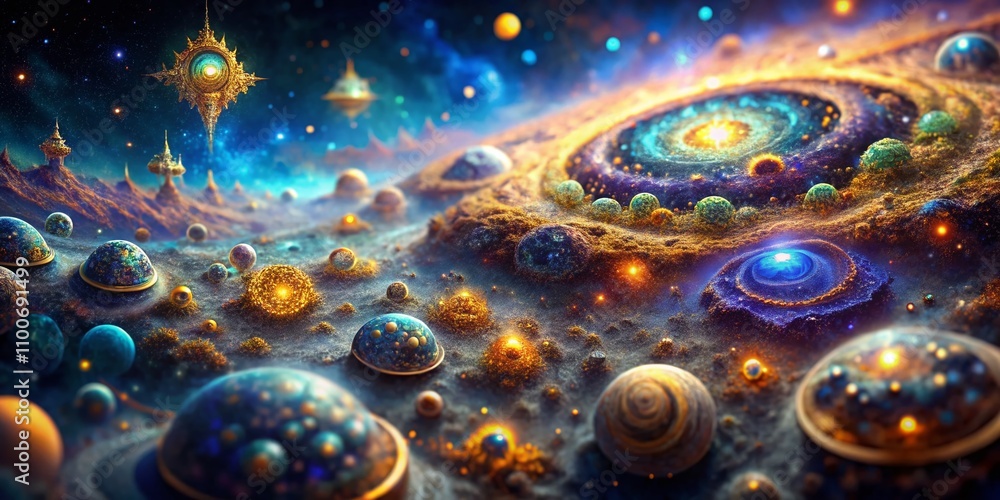 Poster Intricate Abstract Fractal Background in Space: A Tilt-Shift Perspective on Cosmic Patterns and Vibrant Colors