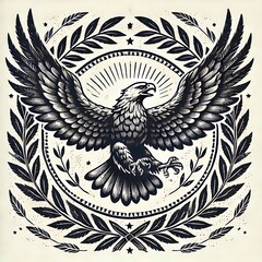Obraz premium Stylized eagle surrounded by laurel leaves.