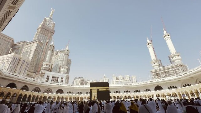 Mecca, Saudi Arabia - August 09, 2024 - Photo of the Kaaba a building in the center of the holiest mosque in Islam, Masjidilharam, in Makkah, Saudi Arabia.	
