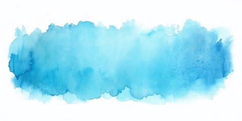 Obraz premium Isolated Light Blue Watercolor Wash Spot on White Background for Text Design, Abstract Brush Paint Texture Illustration Element for Wallpaper and Digital Art Projects